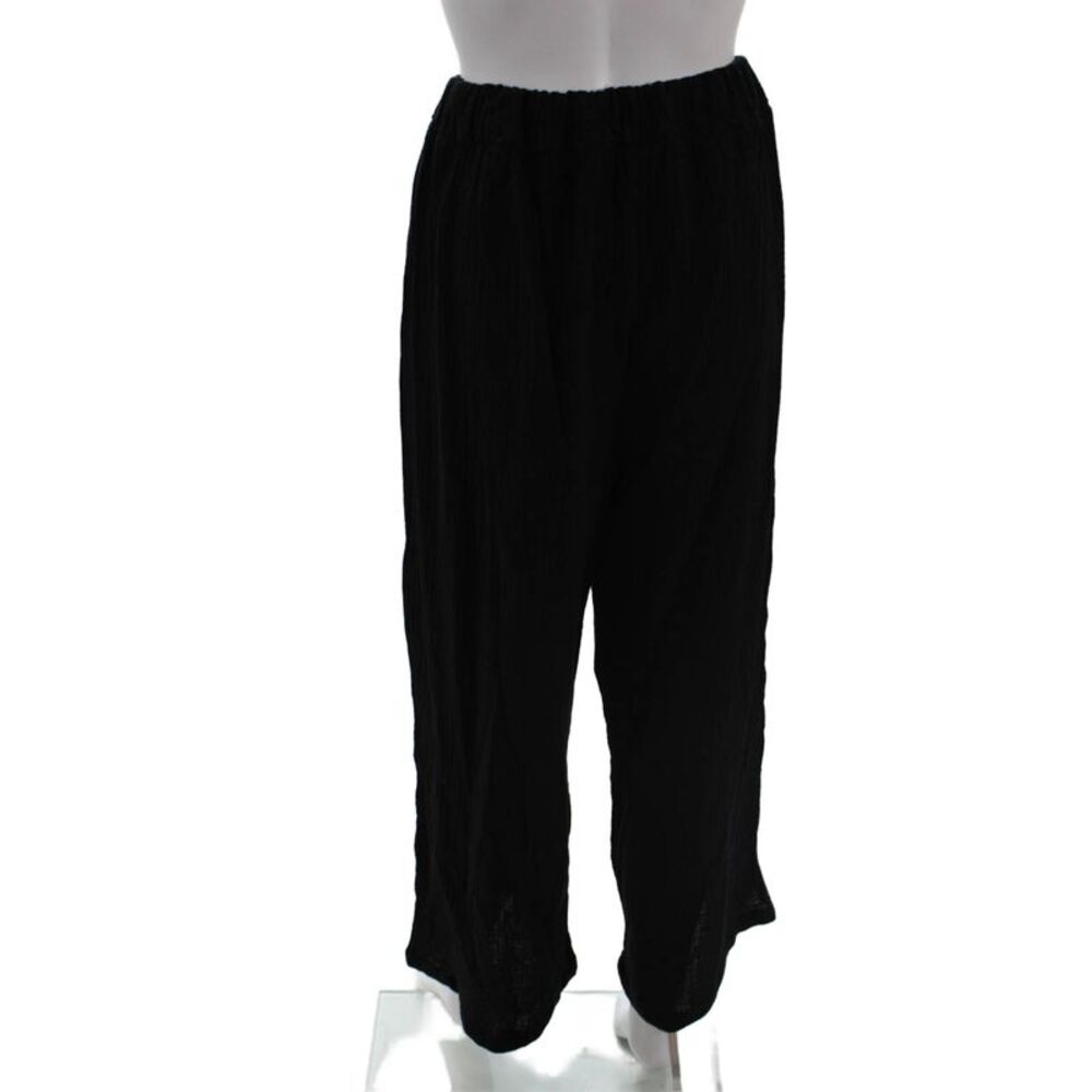 Plume And Thread Womens Pull On High Rise Wide Leg Pants Black Cotton Size 2 - Picture 3 of 6